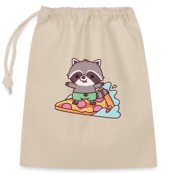 Niedlicher Waschbär Surft Auf Riesiger Pizza Lustig - Verschließbarer Geschenkbeutel aus Baumwolle (25x30cm) - Natur - Vorne