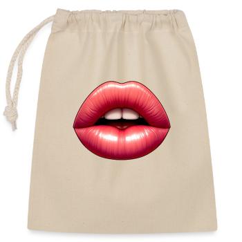 Pralle Lippen - Verschließbarer Geschenkbeutel aus Baumwolle (25x30cm) - Natur - Vorne