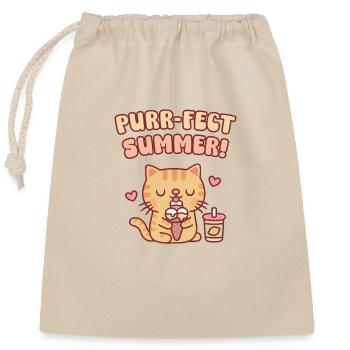 Chat tigré mignon mangeant de la crème glacée Purrfect Summer - Sac cadeau en coton avec cordon (25 x 30 cm) - nature - Devant