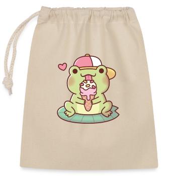 Mignonne grenouille léchant de la crème glacée - Sac cadeau en coton avec cordon (25 x 30 cm) - nature - Devant