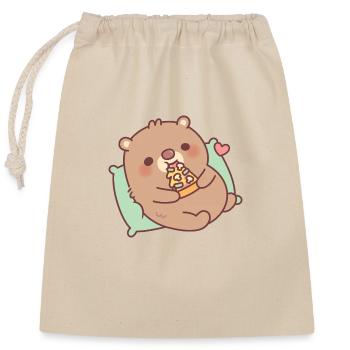 Ours brun mignon mangeant une pizza aux champignons - Sac cadeau en coton avec cordon (25 x 30 cm) - nature - Devant
