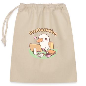 Cute Duck Working On Computer Producktive Pun - Closable cotton gift bag (25x30cm) - nature - Front