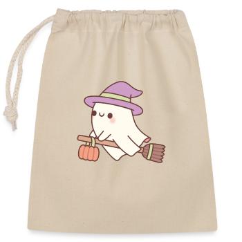 Mignonne sorcière fantôme sur balai volant - Sac cadeau en coton avec cordon (25 x 30 cm) - nature - Devant
