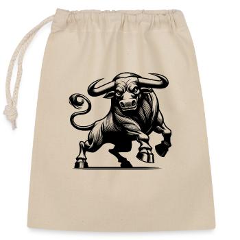 Evil strong bull with huge horns - Closable cotton gift bag (25x30cm) - nature - Front