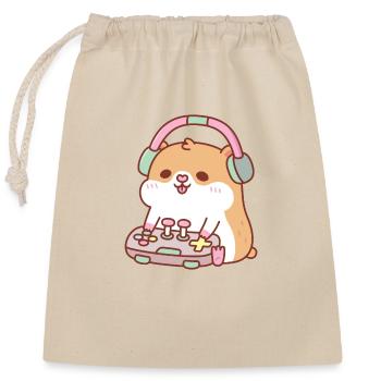 Cute Gamer Hamster Playing Video Games - Closable cotton gift bag (25x30cm) - nature - Front
