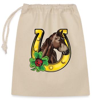 Poney comique dans le bonheur - Sac cadeau en coton avec cordon (25 x 30 cm) - nature - Devant