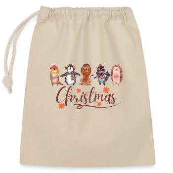 Noël des animaux - Sac cadeau en coton avec cordon (25 x 30 cm) - nature - Devant
