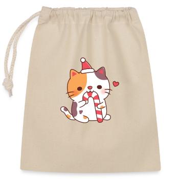 Cute Calico Cat Munching On Candy Cane - Closable cotton gift bag (25x30cm) - nature - Front