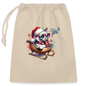 Traîneau de Noël Chat Drôle - Sac cadeau en coton avec cordon (25 x 30 cm) - nature - Devant