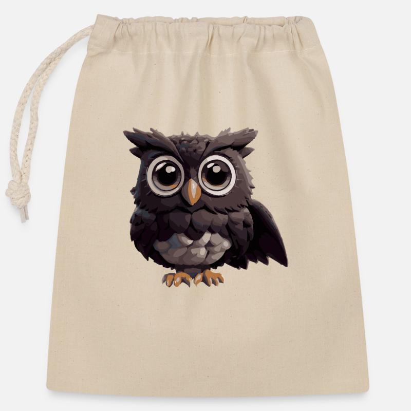 Owl Comic - Closable cotton gift bag (25x30cm) - nature