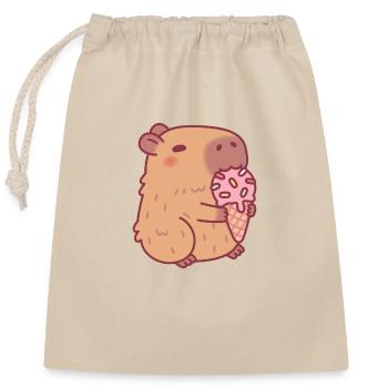 Süßes Capybara isst Gelato - Verschließbarer Geschenkbeutel aus Baumwolle (25x30cm) - Natur - Vorne