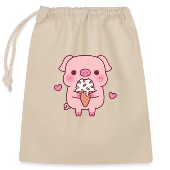 Cute Piggy Loves Icecream - Closable cotton gift bag (25x30cm) - nature - Front