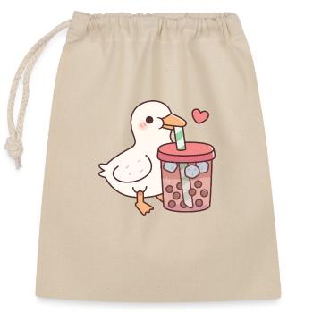 Süße Ente liebt es, Eis-Boba-Tee zu trinken - Verschließbarer Geschenkbeutel aus Baumwolle (25x30cm) - Natur - Vorne