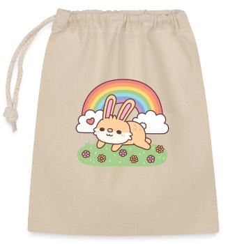 Mignon lapin sautillant parmi l’arc-en-ciel et les fleurs - Sac cadeau en coton avec cordon (25 x 30 cm) - nature - Devant