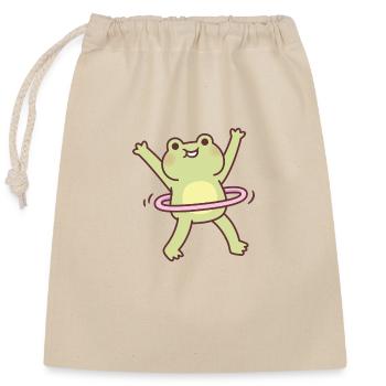 Grenouille mignonne jouant avec un cerceau - Sac cadeau en coton avec cordon (25 x 30 cm) - nature - Devant