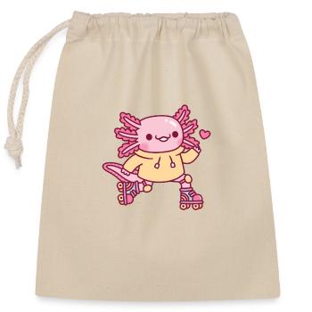 Süßer Axolotl liebt Rollschuhlaufen - Verschließbarer Geschenkbeutel aus Baumwolle (25x30cm) - Natur - Vorne
