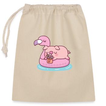 Cute Pig Chilling On Pink Flamingo Pool Float - Closable cotton gift bag (25x30cm) - nature - Front
