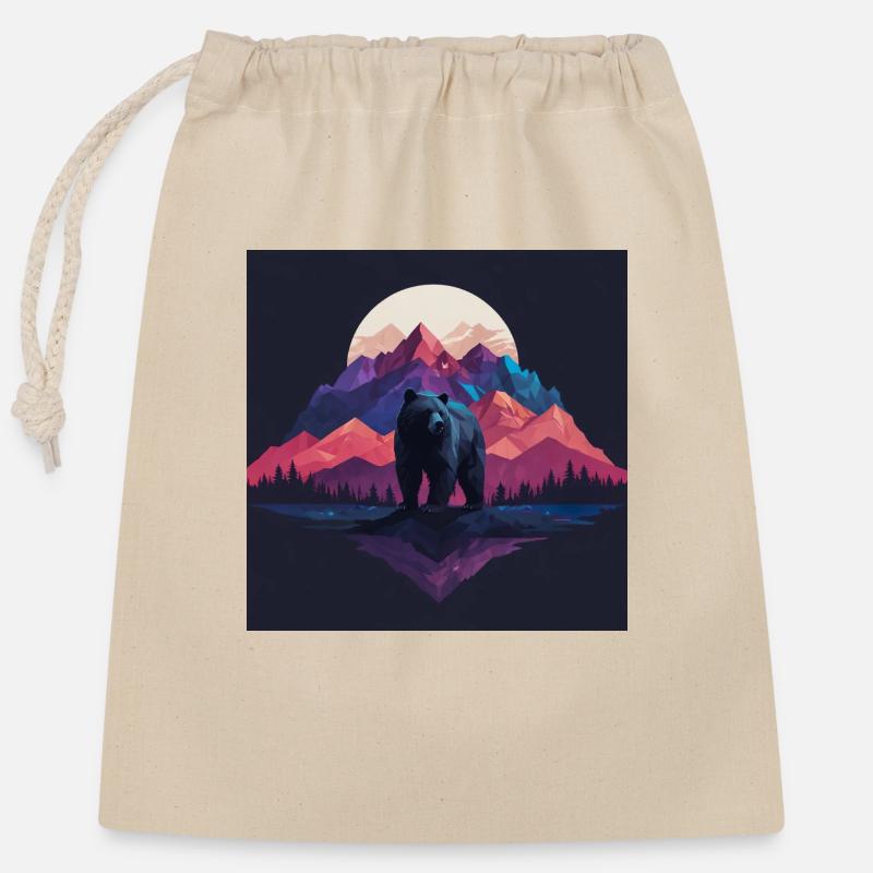 Bear with nature landscape at moonlight - Closable cotton gift bag (25x30cm) - nature