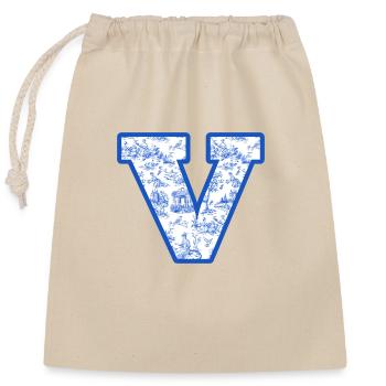 Lettre v chinoiserie bleu - Sac cadeau en coton avec cordon (25 x 30 cm) - nature - Devant