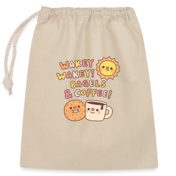 Cute Wakey Wakey Bagels And Coffee And Sun - Closable cotton gift bag (25x30cm) - nature - Front