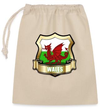 Walisische Flagge von Wales Goldschild & roter Drache - Verschließbarer Geschenkbeutel aus Baumwolle (25x30cm) - Natur - Vorne