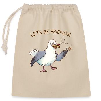 "Let's be friends" Möwe + Marienkäfer - Verschließbarer Geschenkbeutel aus Baumwolle (25x30cm) - Natur - Vorne