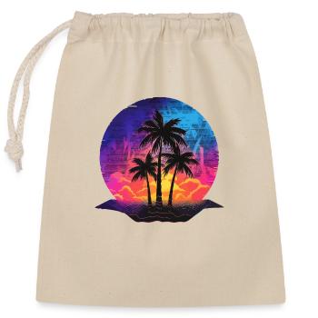 Sommer Strand Meer Palmen Urlaub Neon Farben Bunt - Verschließbarer Geschenkbeutel aus Baumwolle (25x30cm) - Natur - Vorne