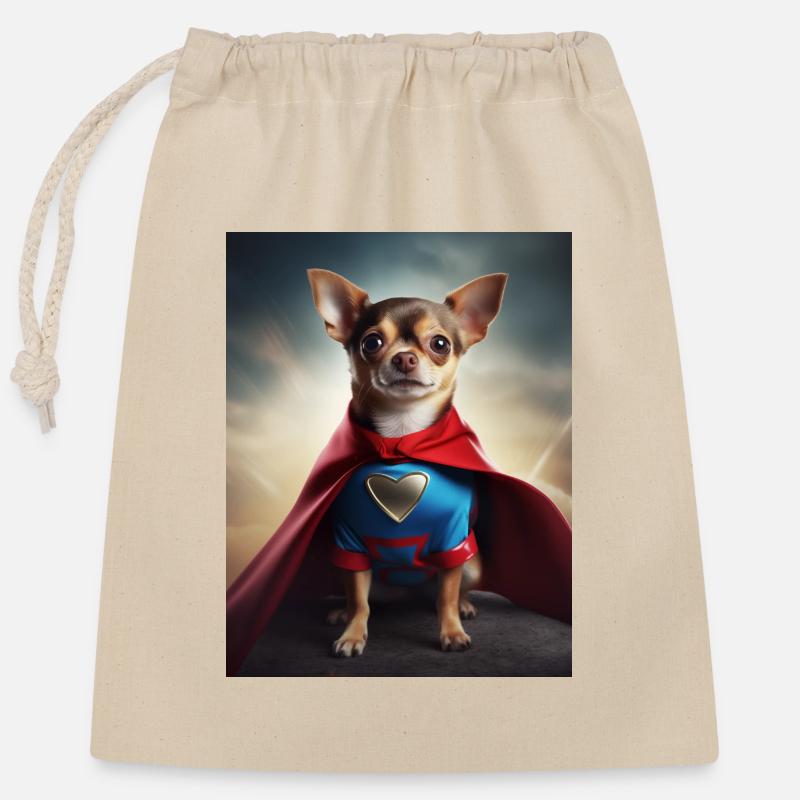Chihuahua Superheld - Verschließbarer Geschenkbeutel aus Baumwolle (25x30cm) - Natur
