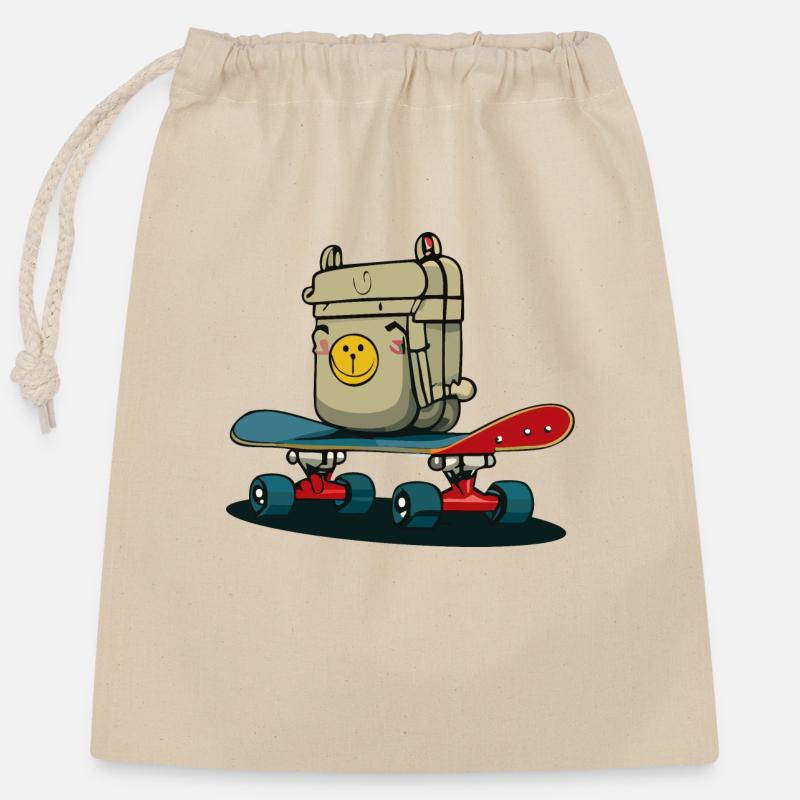 Skateboard and backpack - Closable cotton gift bag (25x30cm) - nature