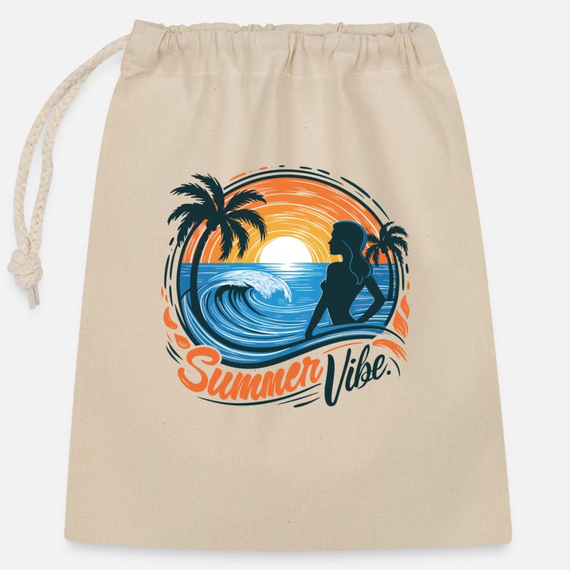 Sommer & Sonne - Verschließbarer Geschenkbeutel aus Baumwolle (25x30cm) - Natur