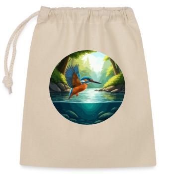 Kingfisher flies above stream - Closable cotton gift bag (25x30cm) - nature - Front