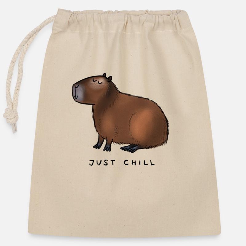 Capybara - détendez-vous! - Sac cadeau en coton avec cordon (25 x 30 cm) - nature