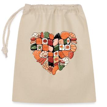 Un coeur de sushis - Sac cadeau en coton avec cordon (25 x 30 cm) - nature - Devant