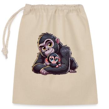 Mère gorille avec enfant - Sac cadeau en coton avec cordon (25 x 30 cm) - nature - Devant