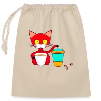chat et café - Sac cadeau en coton avec cordon (25 x 30 cm) - nature - Devant
