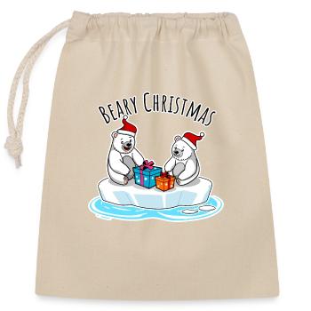 Polar bear Merry Christmas unwrapping presents - Closable cotton gift bag (25x30cm) - nature - Front