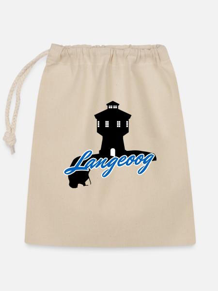 Langeoog Umriss & Wasserturm - Verschließbarer Geschenkbeutel aus Baumwolle (25x30cm) - Natur
