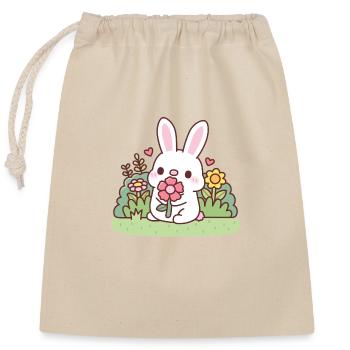Lapin blanc mignon lapin et fleurs printemps - Sac cadeau en coton avec cordon (25 x 30 cm) - nature - Devant