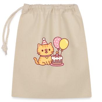 Chat tigré mignon avec gâteau d’anniversaire et ballons - Sac cadeau en coton avec cordon (25 x 30 cm) - nature - Devant