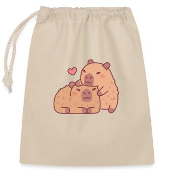 Câlins mignons Capybara Saint-Valentin - Sac cadeau en coton avec cordon (25 x 30 cm) - nature - Devant