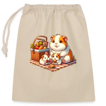 Meerschweinchen Familie Picknick im Freien - Verschließbarer Geschenkbeutel aus Baumwolle (25x30cm) - Natur - Vorne