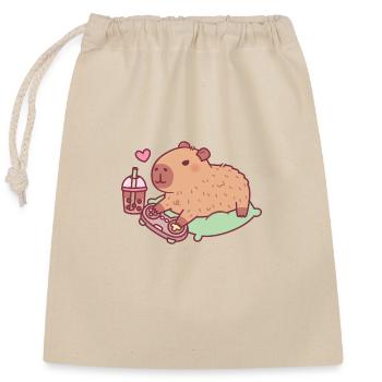 Süßes Capybara Chillen Mit Videospielen Und Boba - Verschließbarer Geschenkbeutel aus Baumwolle (25x30cm) - Natur - Vorne