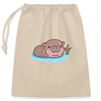 Cute Pygmy Hippo Chilling In River - Closable cotton gift bag (25x30cm) - nature - Front