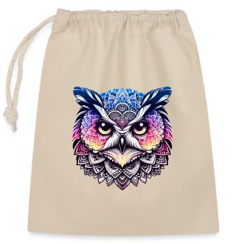 Mandala hibou mystique - Sac cadeau en coton avec cordon (25 x 30 cm) - nature - Devant