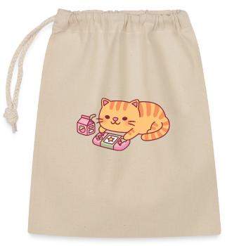 Niedliche orange getigerte Katze chillt mit Videospielen - Verschließbarer Geschenkbeutel aus Baumwolle (25x30cm) - Natur - Vorne