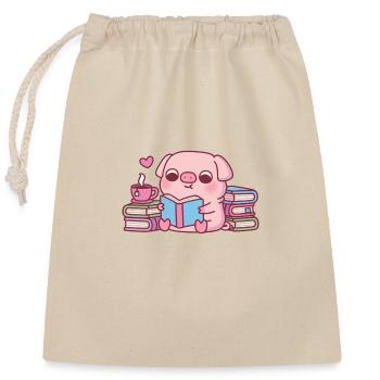 Mignon Piggy Adore lire des livres - Sac cadeau en coton avec cordon (25 x 30 cm) - nature - Devant