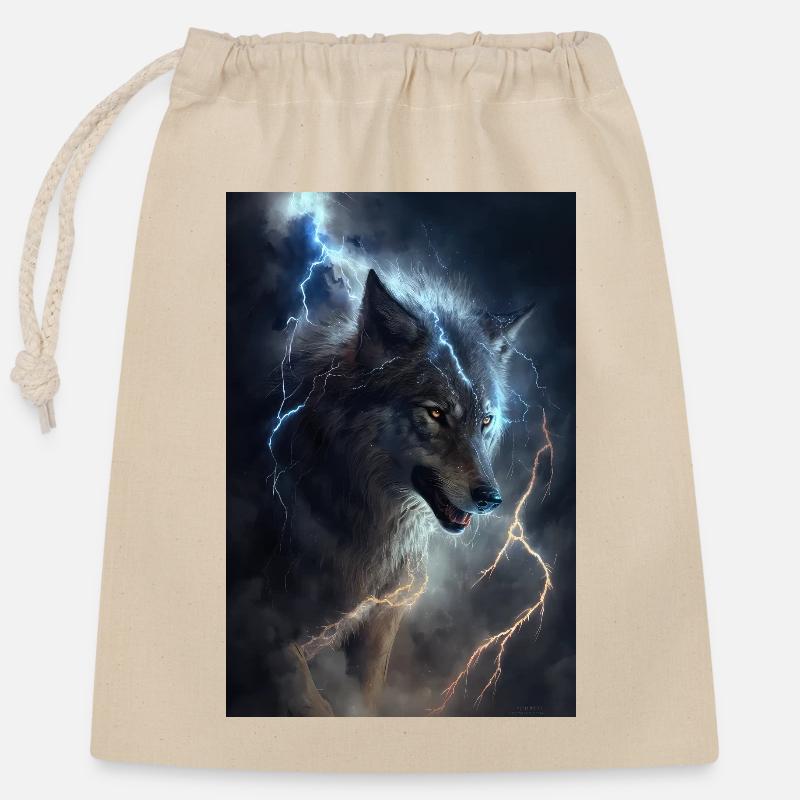 Wolf Blitz Thunder Epic Cool Epic Wolves - Sac cadeau en coton avec cordon (25 x 30 cm) - nature