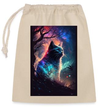 Katze Weltall Sternenhimmel Cosmos Polarlicht - Verschließbarer Geschenkbeutel aus Baumwolle (25x30cm) - Natur - Vorne