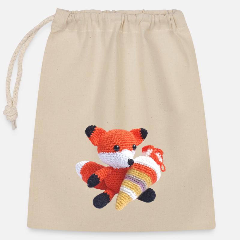 Renard d’école - Sac cadeau en coton avec cordon (25 x 30 cm) - nature