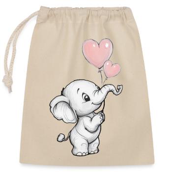 Elefant mit Herz-Luftballons - Verschließbarer Geschenkbeutel aus Baumwolle (25x30cm) - Natur - Vorne